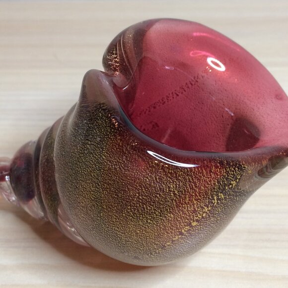 Murano Red Gold Aventurine Flecks Art Glass Conch Shell - Picture 3 of 6